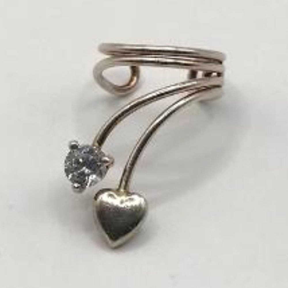 Sterling Silver Heart & Crystal Wrap Ear Cuff Tribal Festy Jewelry